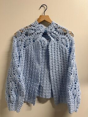 Light Blue Crochet Knit Sweater Cardigan